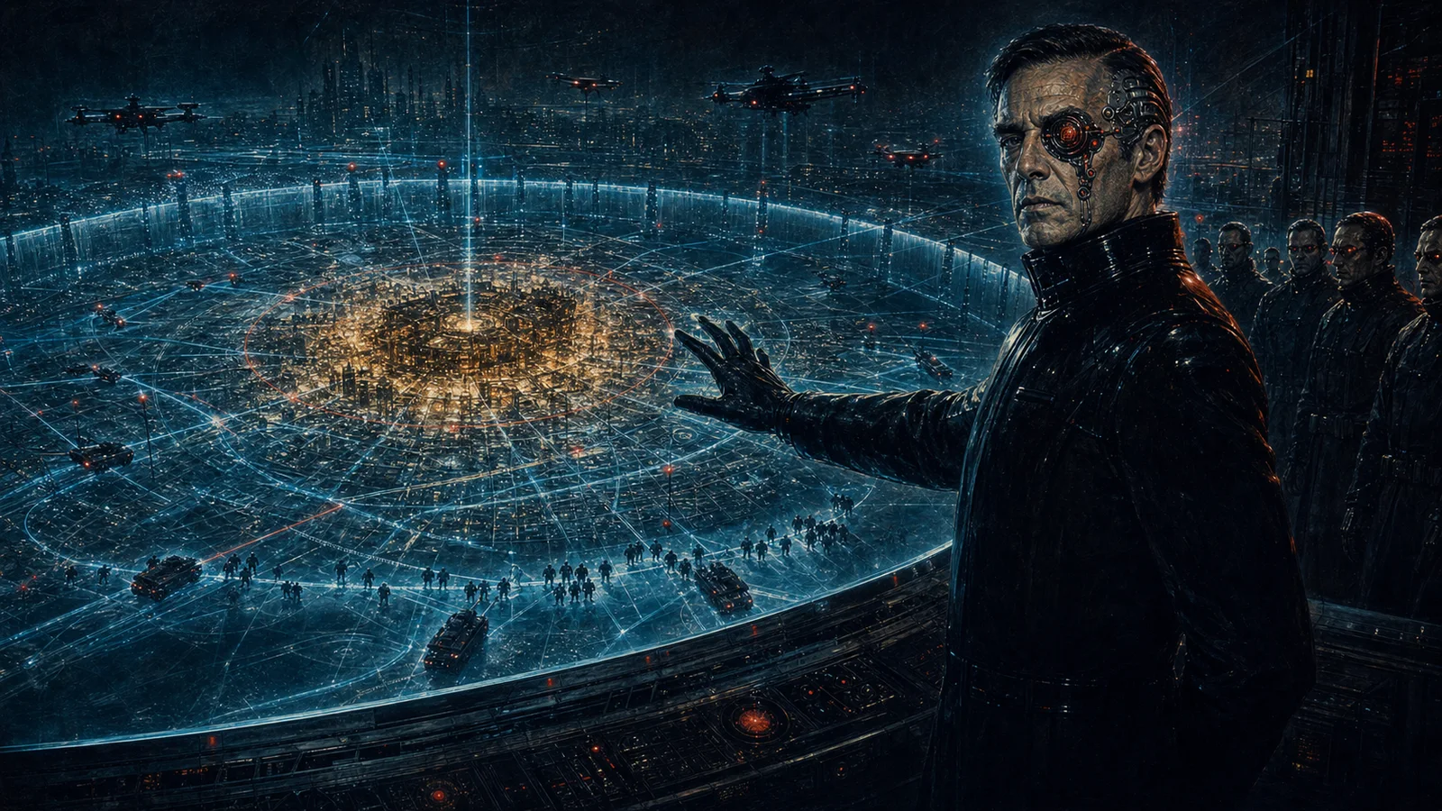 Director Vale orders the recovery from a dark command chamber overlooking a sensor map of the city